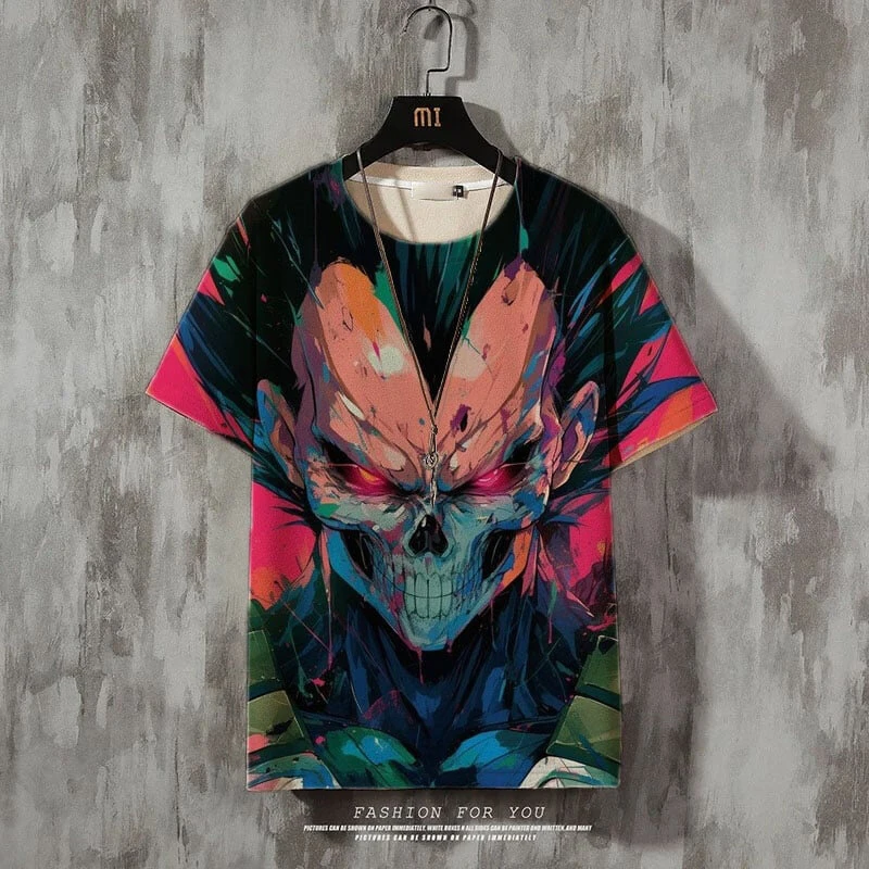 

2026 New Arrival Dragon Ball Vegeta Skull Fusion Graphic T-Shirt Men's Anime Streetwear Suitable for Daily and Training Wear