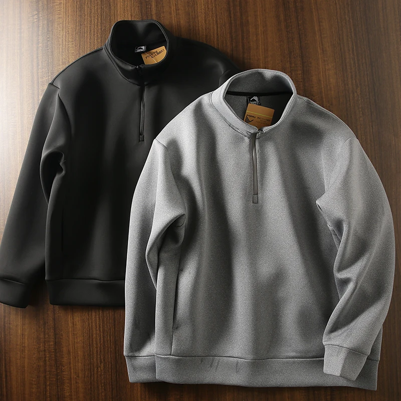 

Loose Fit Zipper Space Cotton Pullover Hoodie Elastic Air Layer f High Collar Jaet oulder Drop Sves Outerwear