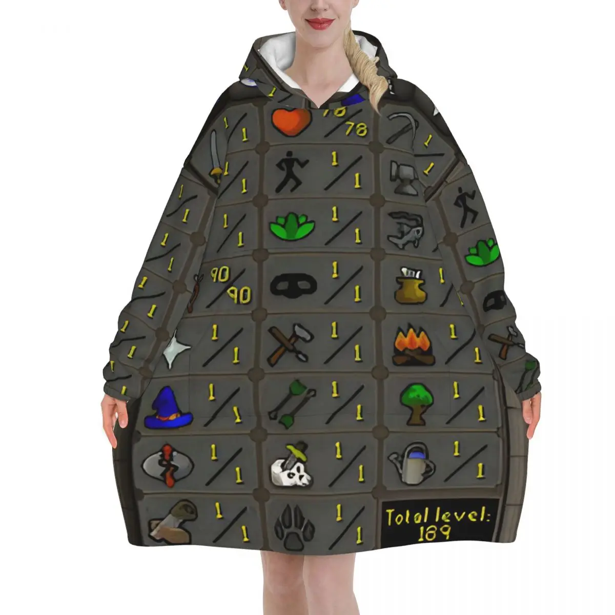 Old School RuneScapes Wearable Blanket Hoodie for Women Men Warm Cozy Large Blanket Sweatshirt Thick Fleece Hooded Blanket