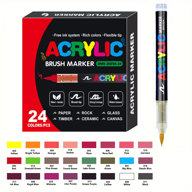 12-366 kleuren acrylverfstiftmarkeringen Acrylvilt Penseelpunt Verfmarkeringen Voor houtrots schilderij canvas cadeau doe-het-zelf ambachten