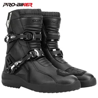 SCOYCO-Botas Retro de cuero de vaca para motocicleta, zapatos impermeables de media pantorrilla, Botas largas para Motocross