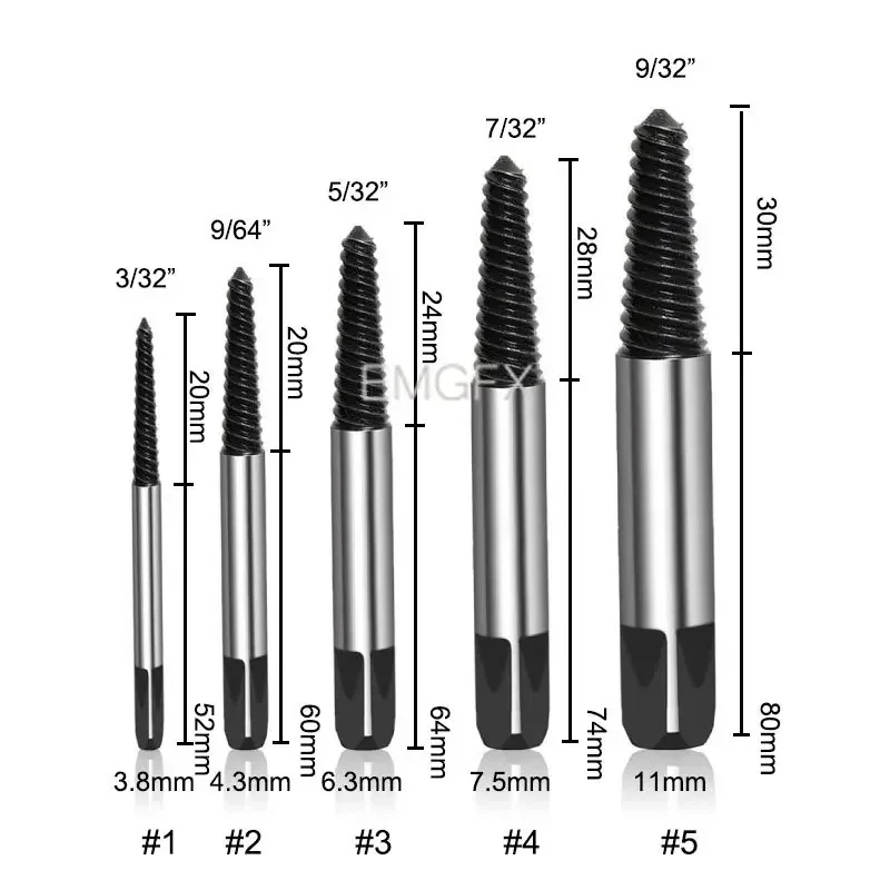 Conjunto extractor parafuso danificado, broca, mão esquerda bit, ferramenta elétrica, ferramenta reversa para decapagem quebrada, 5pcs