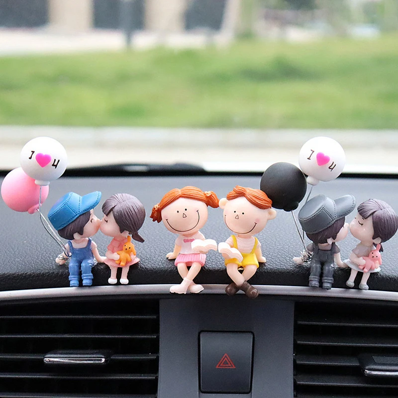 

Car Decoration Cute Cartoon Couples Action Figure Figurines Balloon Ornament Auto Interior Dashboard Accessories for Girls Gifts