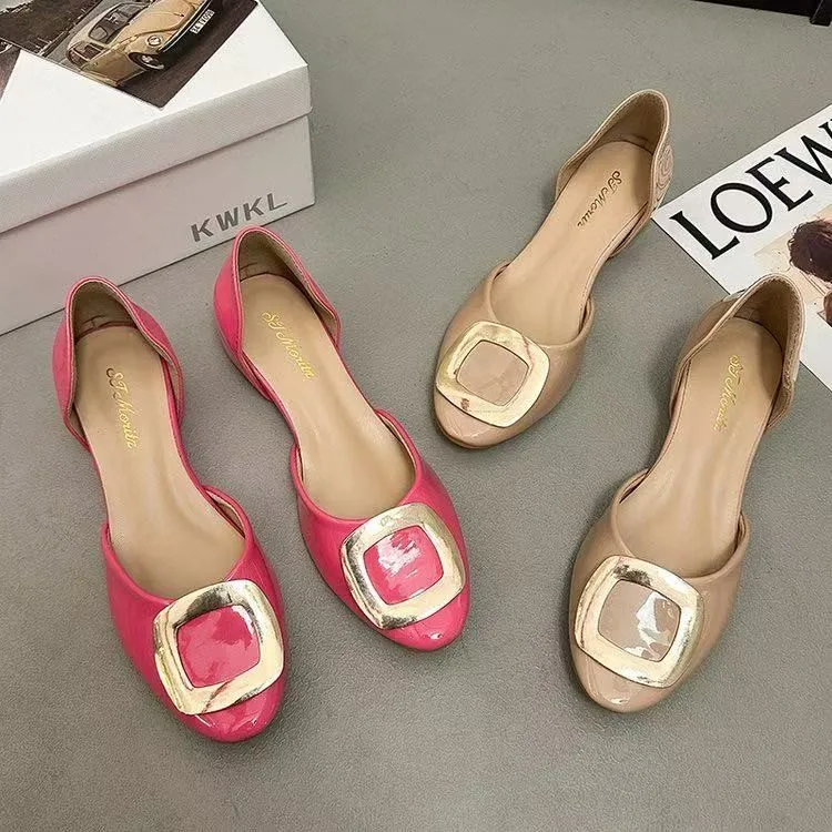 

Fashion Square Buckle Hollow Flat Single Shoes for Women, Grandma Shoes, Mary Jane Closed-toe Sandals, Slip-on Sandals