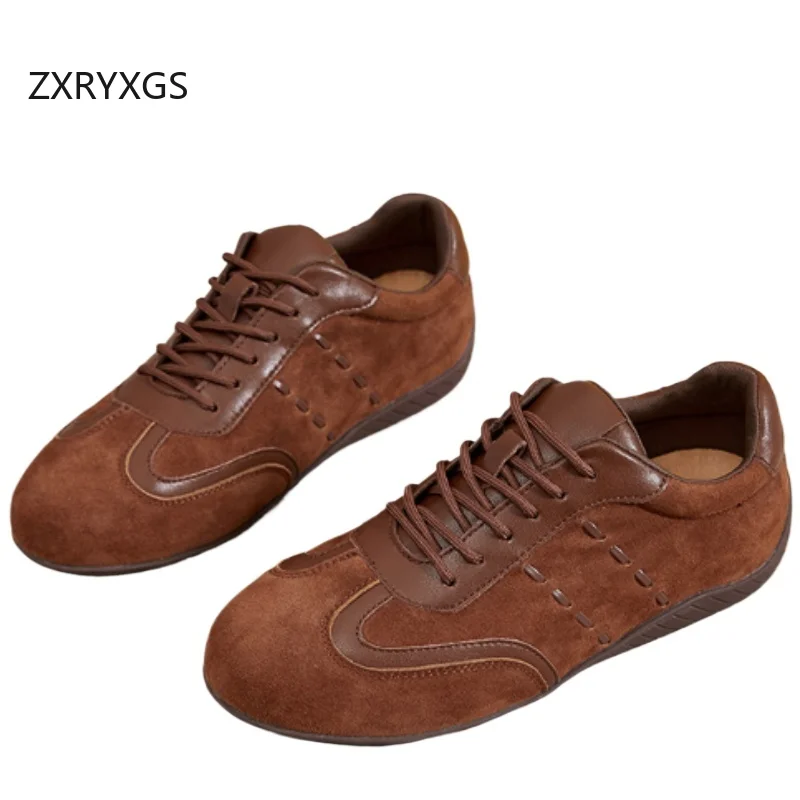 ZXRYXGS 2026 New Spring Spell Colors Matte Cowhide Women Genuine Leather Shoes Comfortable Soft Sole Casual Sneakers Women Flats