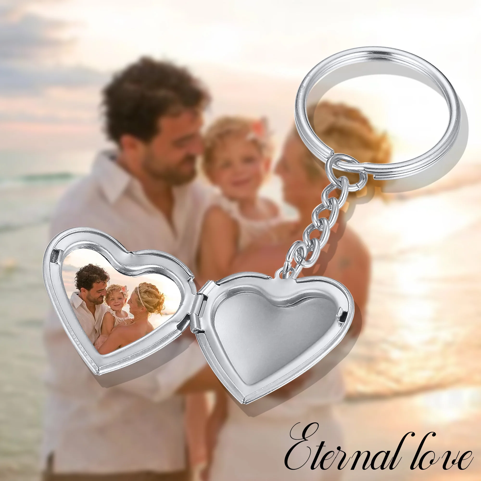 Gepersonaliseerde 1/2 foto's sleutelhanger voor mannen vrouwen, roestvrijstalen hart afbeelding insert medaillon sleutelhanger, paar familie souvenir geschenken
