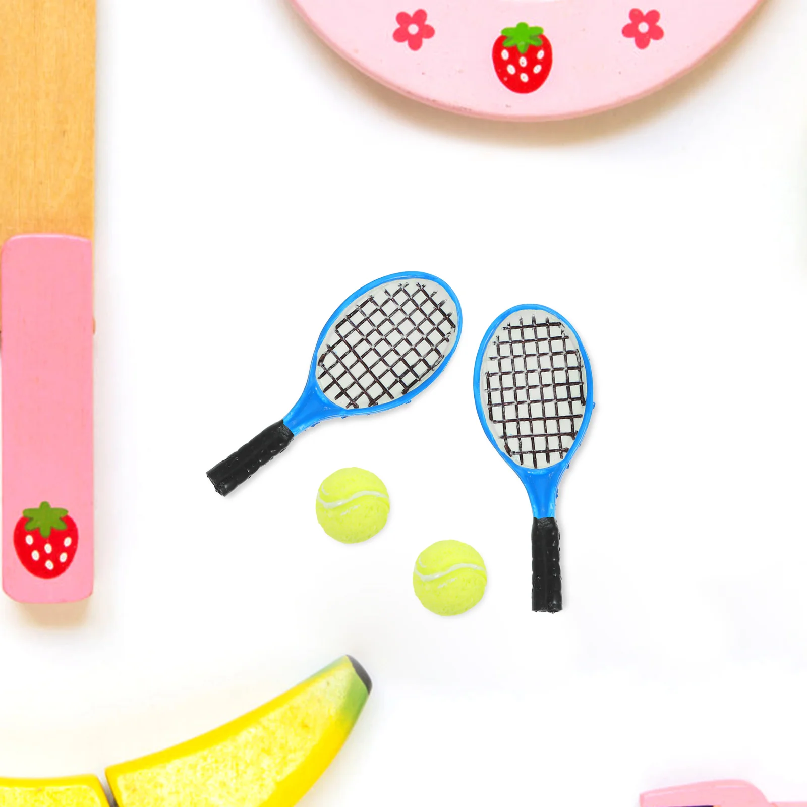 Badminton Racquet Toy House Micro Tennis Racket Model Decorations Dollhouse Child Balls