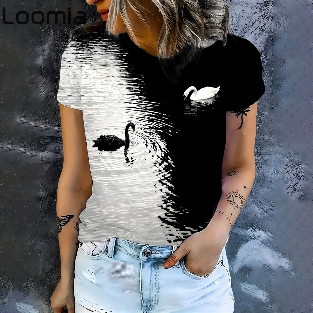 

Fashion Womens T-Shirt 3D Kawaii Cat Print Tees Tops 2025 New Harujuku Animal Short Sleeve T Shirt Oversized Loose Woman Clothes