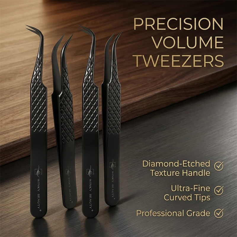 Winky Beauty Black Volume Stainless Steel Tweezers Curved Tips Professional Tweezer For Eyelash Extensions Accuracy Tool Makeup