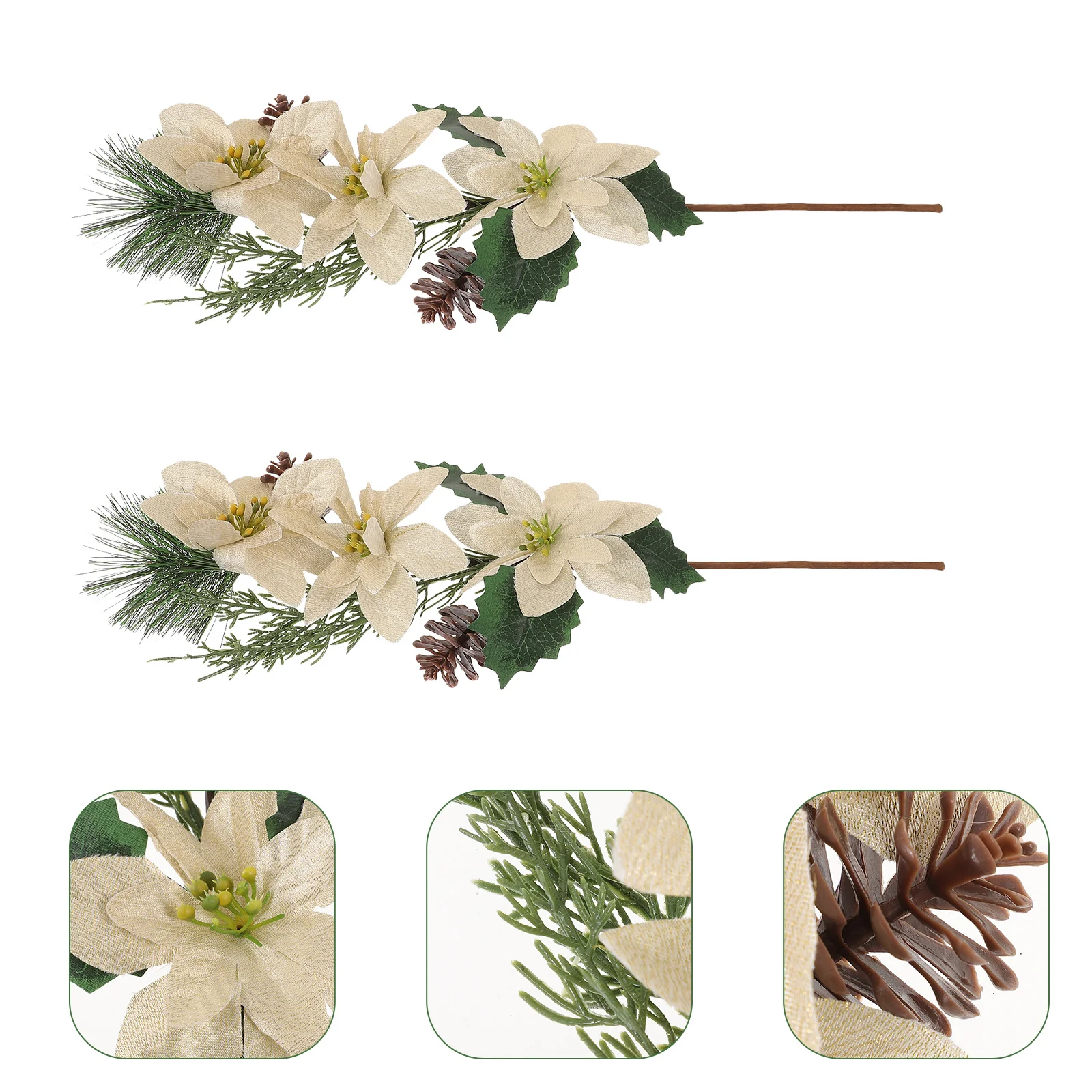 

2Pcs Christmas Poinsettia Stems Artificial Xmas Flower Picks Xmas Tree Decor Wedding Party Photo Props Holiday Floral Decoration