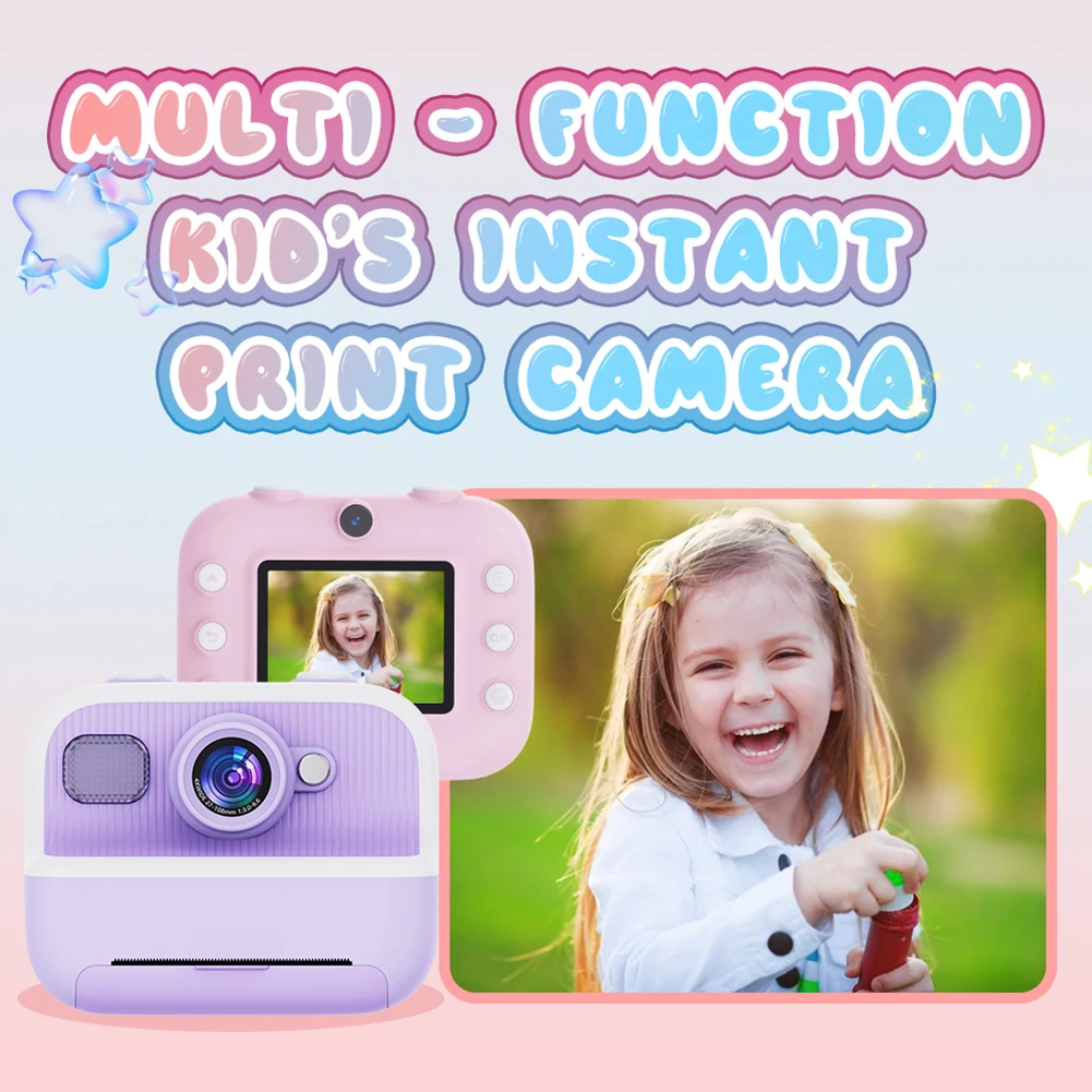 Kids Mini Instant Print Camera 2.4 Screen Child Digital Camera HD 1080P Video Christmas Birthday Gifts for Girls Boys Aged 3-12