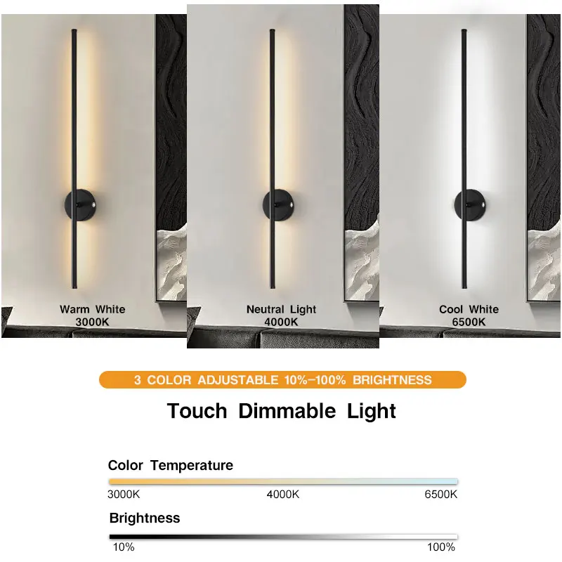 Wireless Rechargeable Battery LED Wall Lamps with Remote Control 3CCT 360° Rotatable Touch Switch Dimmable LED Wall Lights Black