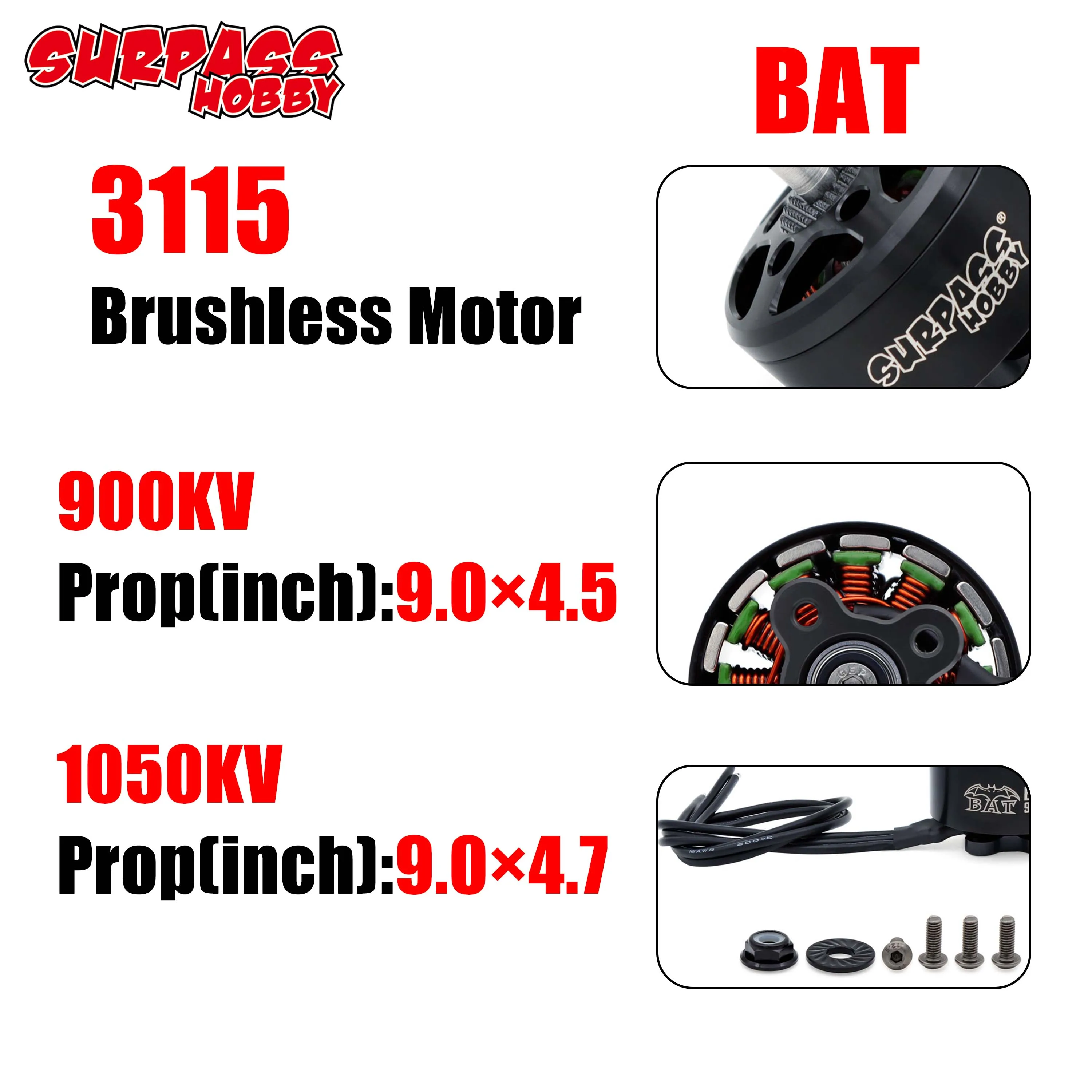 Surpass Hobby BAT 3115 900KV 1050KV Outrunner Brushless Motor for RC FPV Racing Drone Multirotor Mark4 10inch Frame APEX X-Class