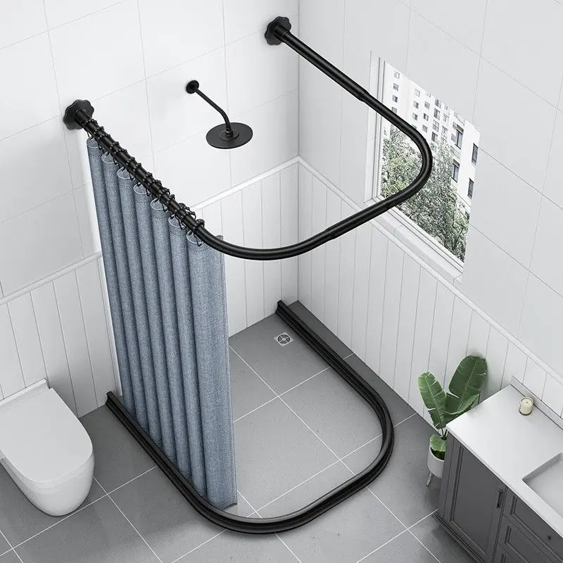 No-Drill U-Shaped Shower Curtain Rod Stainless Steel Waterproof Adjustable Bathroom Partition Rod for Tub view 4
