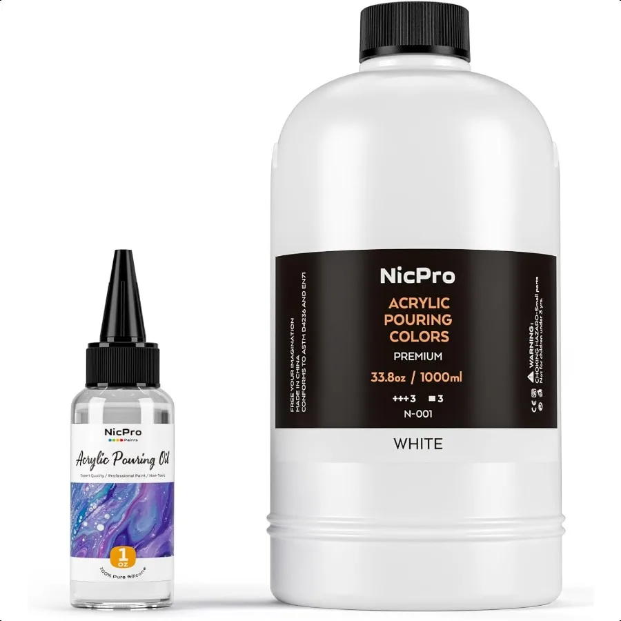 

Nicpro Titanium White Color Acrylic Pour Paint 33.8 Ounce PreMixed Pouring Paint plies with Silicone Pour Oil Gloves for Canvas