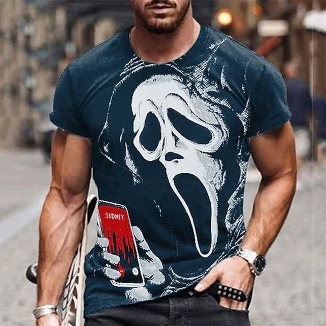 Trendy Men\'s Street Vintage Short-Sleeved T-Shirt Summer Casual Oversized Men\'s  T-Shirt Crewneck Printed Horror T-Shirt