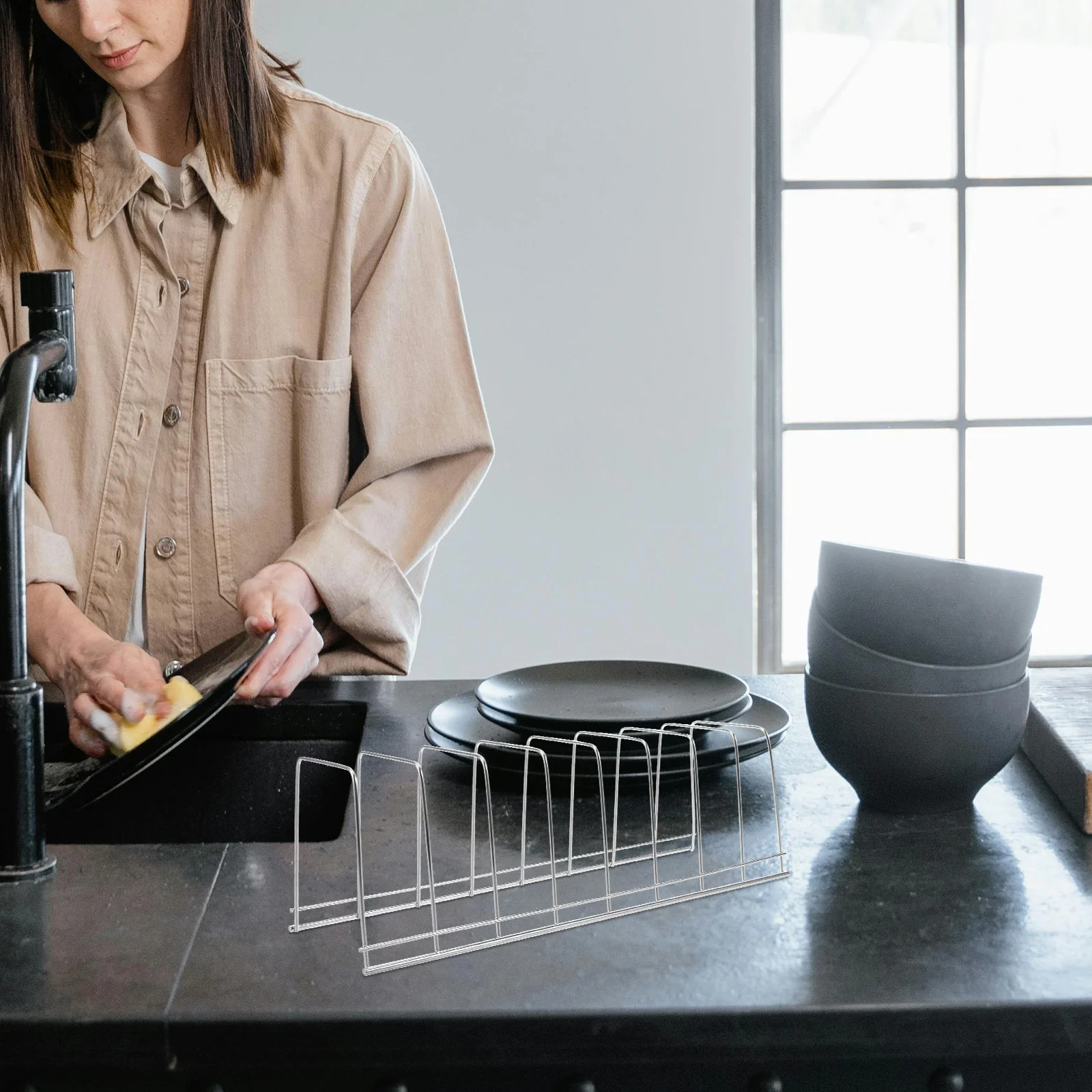 

Stainless Steel Dish Drainer Rack Kitchen Countertop Storage Organizer Drying Tray Utensil Holder Bowl Plate Rack