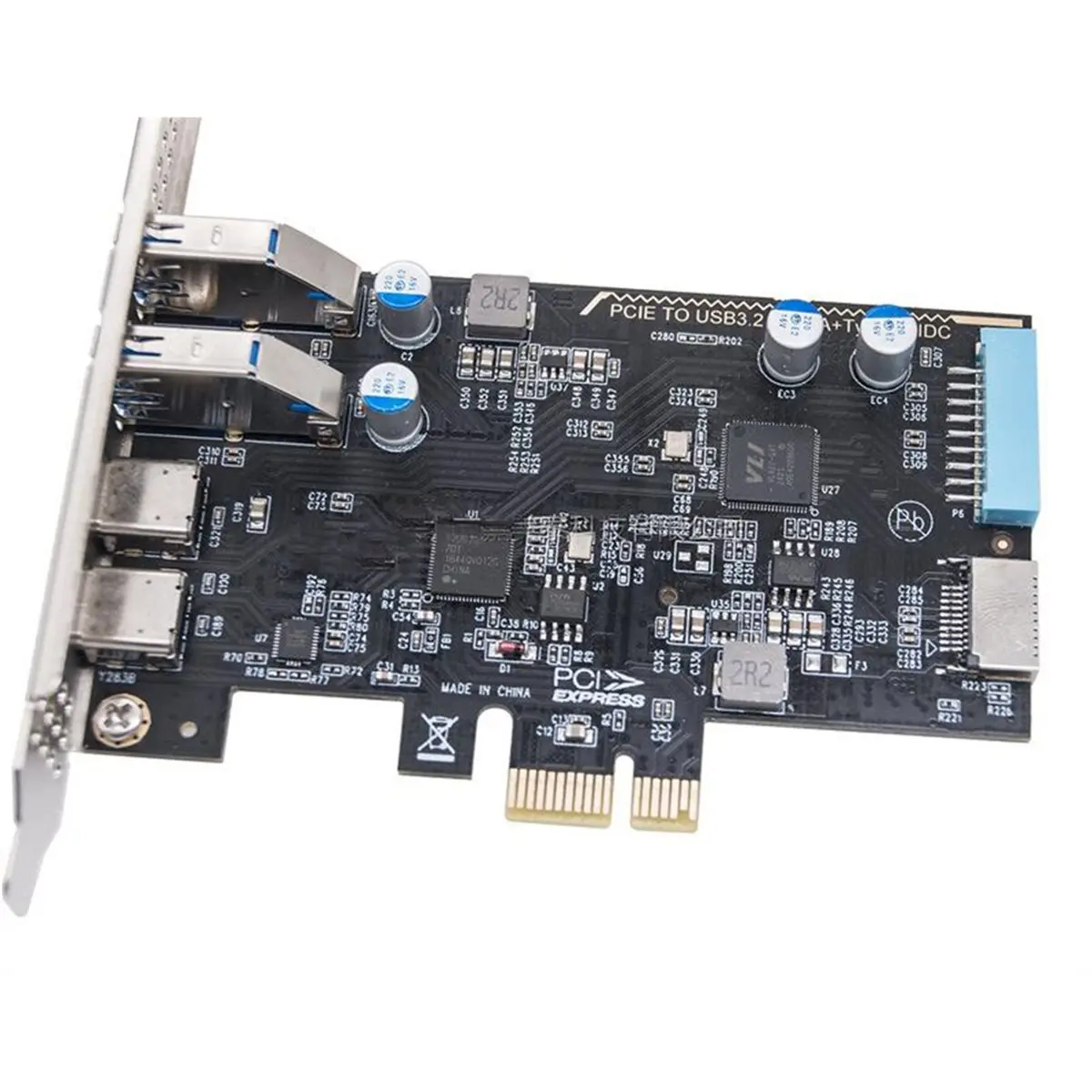 N86R PCI-E to 4-Port Type-C Adapter Card PCI-E to Type-Cx2+Type-Ax2+Type-E+19Pin IDC Expansion Card 5Gbps NEC720201 Chip
