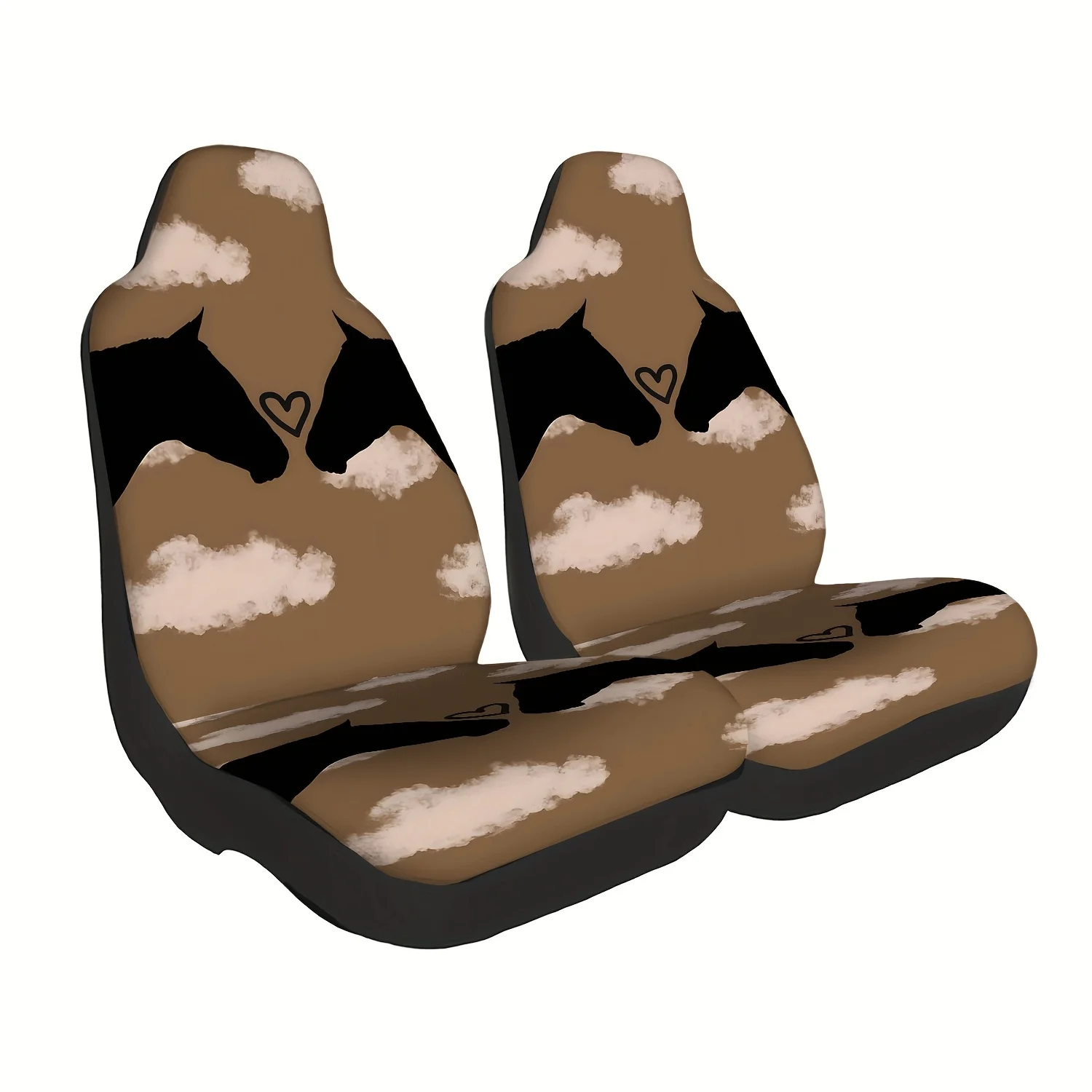 2pcs Horse & Rider Equestrian Car Seat Covers Suitable For Cars, Trucks, SUVs, Vans - Fit Horse-Drawn Wagon Design, Machine Wash