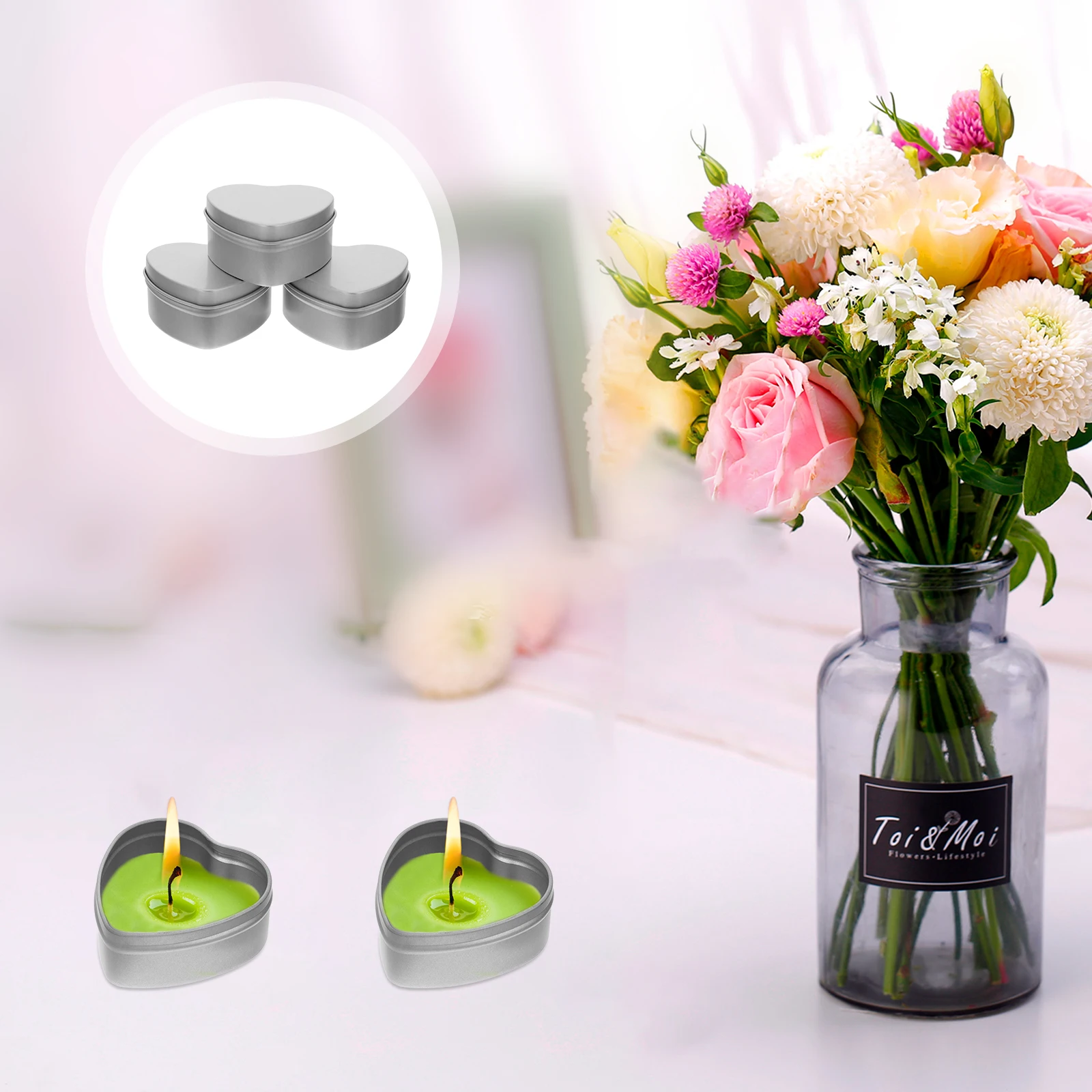 

6Pcs Heart-Shaped Tins Silver Tinplate Containers for DIY Making Storage Box Lip Balm Organizer