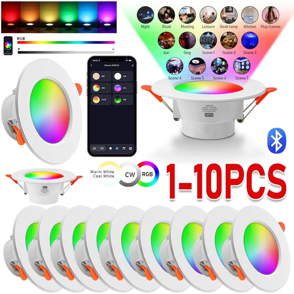 

1-10 шт. 10 Вт светодиодный потолочный светильник с регулируемой яркостью, потолочный светильник Bluetooth, приложение RGB, пульт дистанционного управления, меняющий цвет, светильник для Google Alexa Home