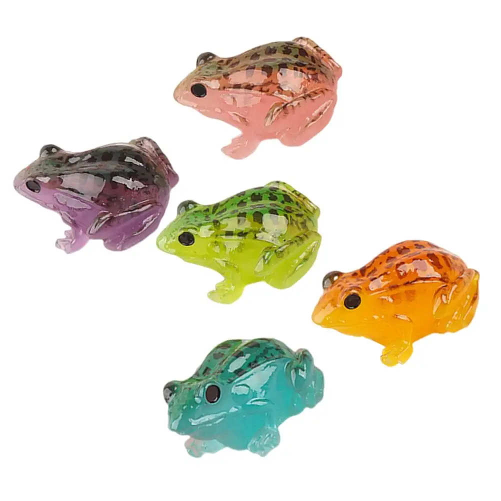 

5 Mini Frog Figurines Resin Decor Pink Blue Green Purple Small Office Home Doll House Garden Tabletop Accessories