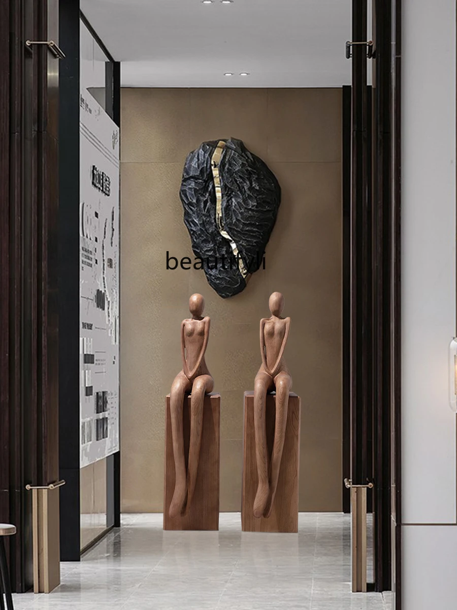 3Wood Carving Figure Sculptured Ornaments Hotel Sales Office Soft Decoration Device Model Room Floor Big Decorations