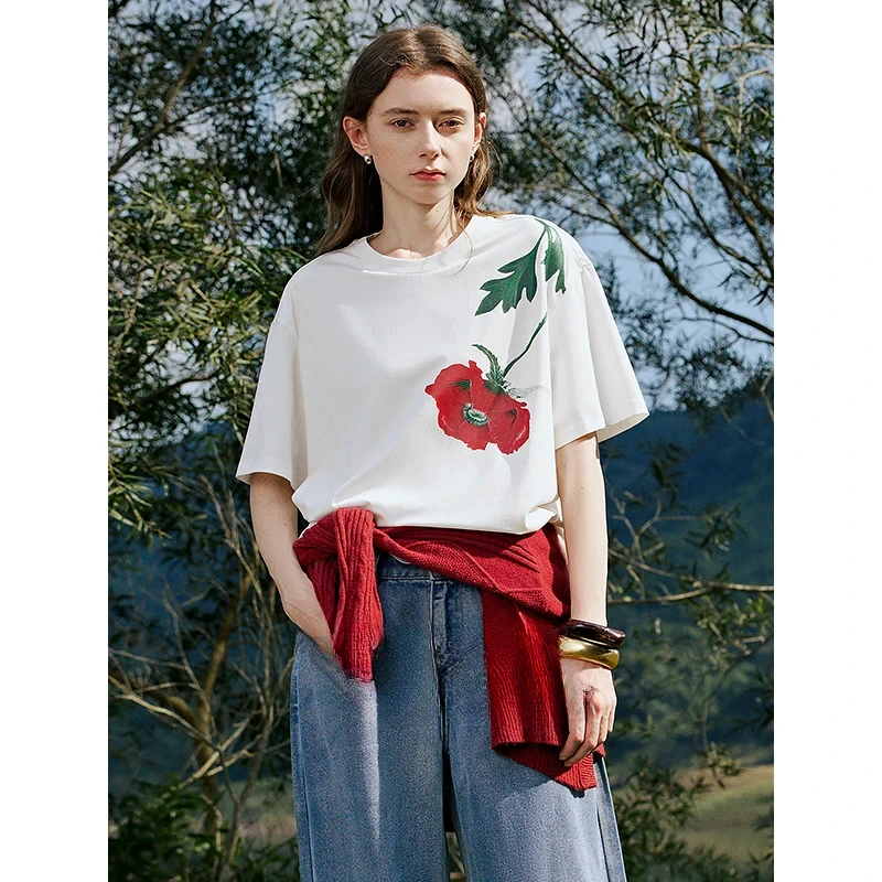 

Summer American Ins Personalized Women's Short Sleeve T-Shirt 2025 Spring New Retro Print Multi-Function Pullover Tops