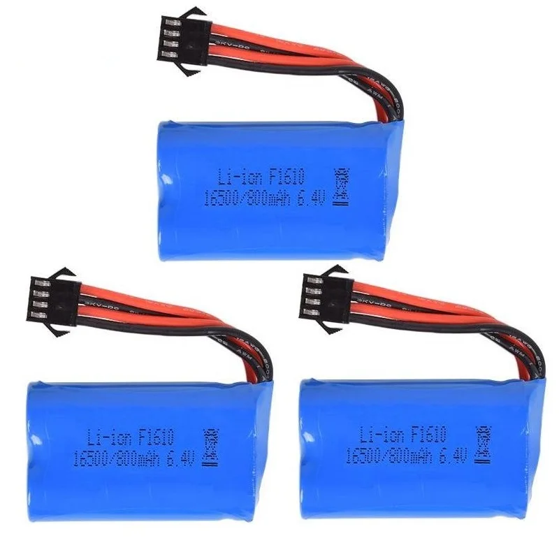 6.4v 800mah Li-ion Battery 16500 SM-4P Plug/USB charger For Wltoys 18628 18629 18428 18429 1/18 RC Car RC Truck 800mah 6.4V