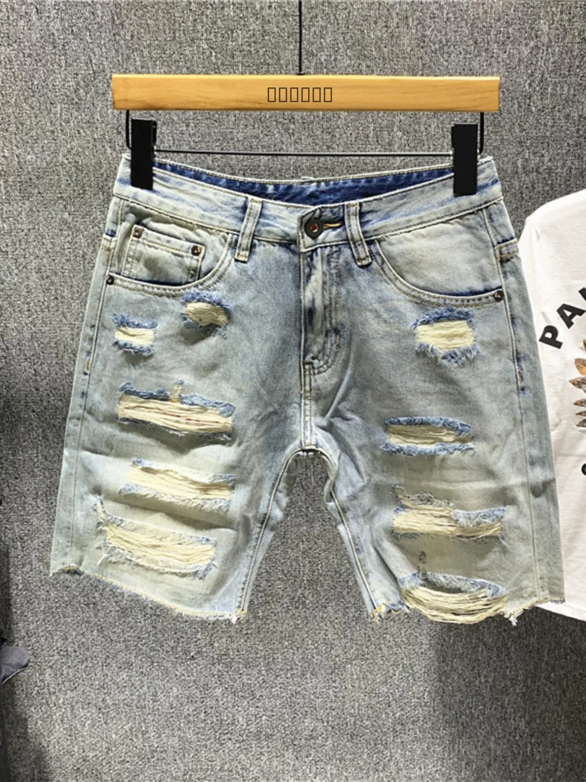 

Summer Trendy Men's Casual Japanese Sle Vintage Waed Hole Ripped Straight Leg Personali Poor Man's Jeans Cotto...