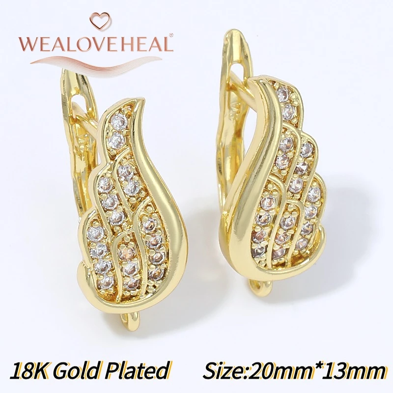 schmuckherstellung zubehör, Mikro-Pavé Zirkonia Flügel-Ohrringhaken, 18K vergoldeter Messing Engel-Ohrdraht für DIY Ohrhänger-Bastelbedarf – Detail 21