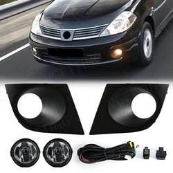 For Nissan Tiida 2007 2008 2009 2010 2011 LED Fog Light Lamp Headlights Cover Hood Frame Waterproof Car Accessories Left Right