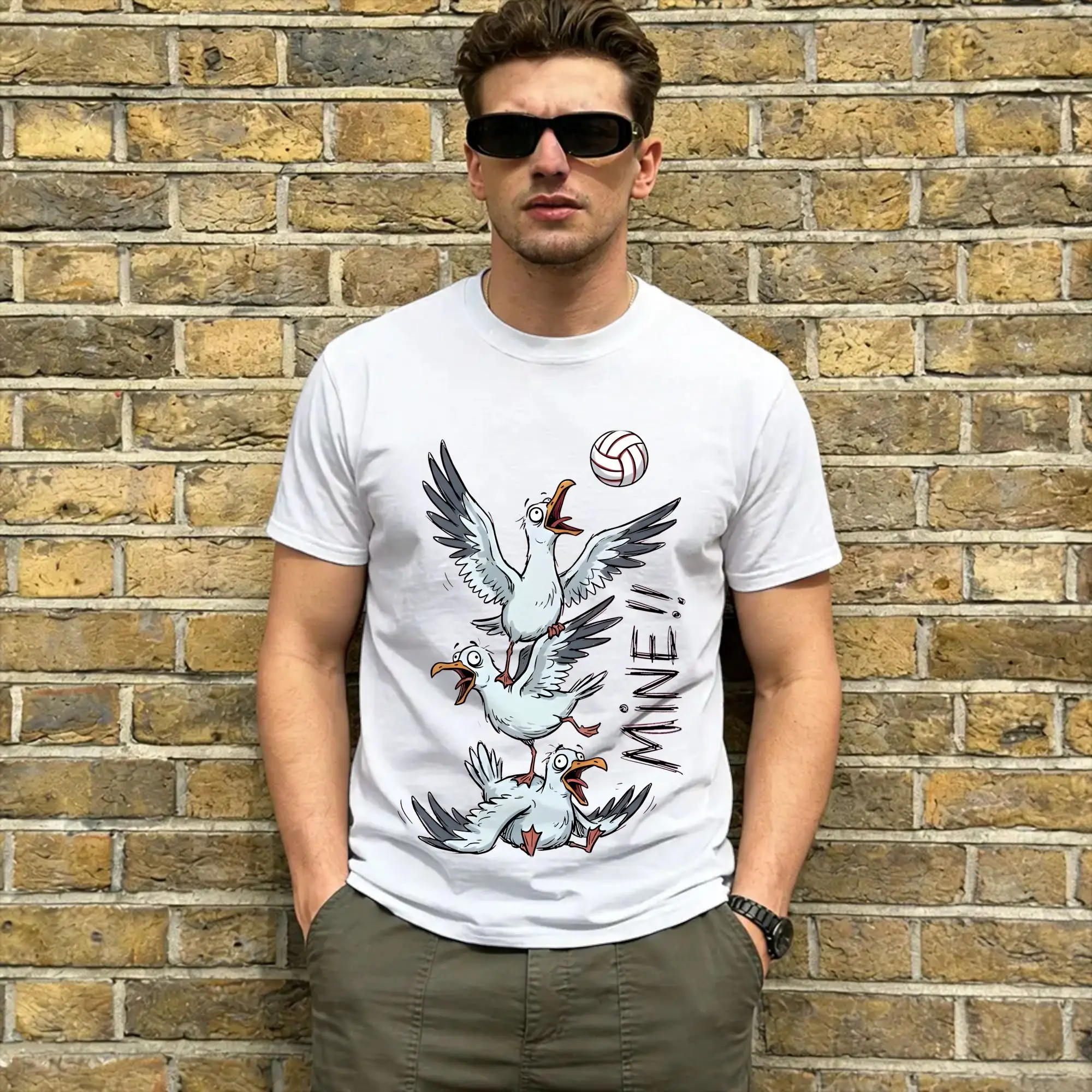 Funny Mine Seagull  T Shirt Summer  Cotton T-Shirts For Male Novelty Casual Tee Shirt Short Sleeve Streetwear Tees