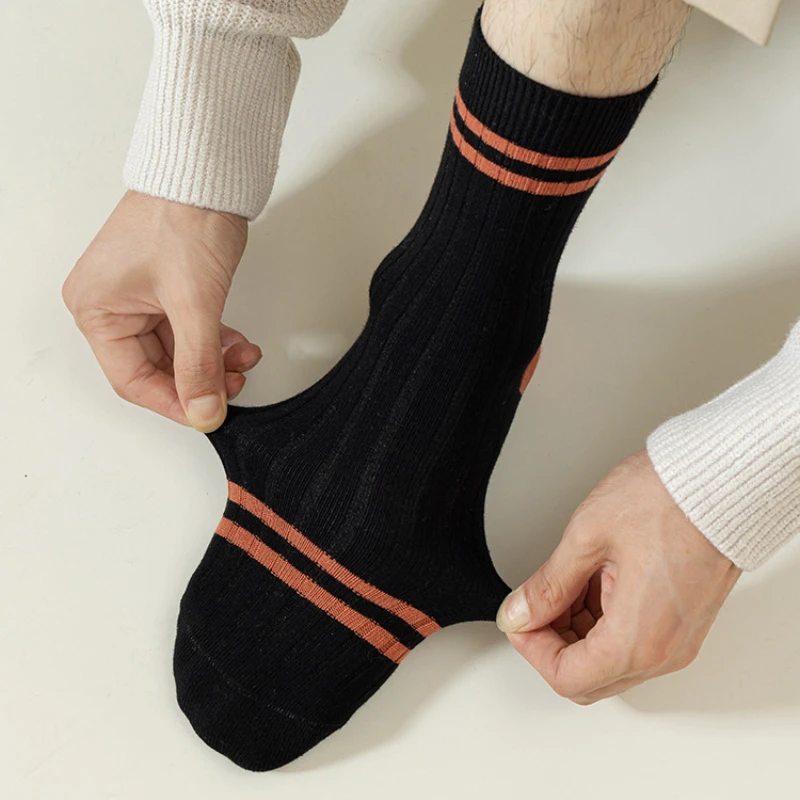 5 Pair Men\'s New Striped Casual Breathable Socks High Quality Harajuku Retro Socks Men\'s Cotton Socks