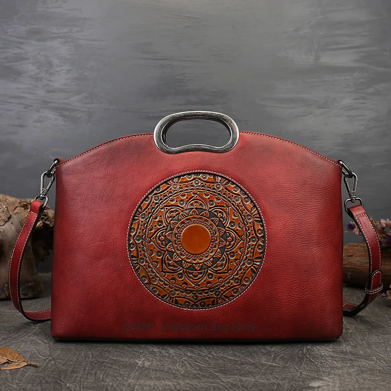 

Highend Vintage Fashion Red Green Grey Brown A4 Genuine Leather Women Handbag Briefcase Messenger Bags Female Shoulder Bag M1157