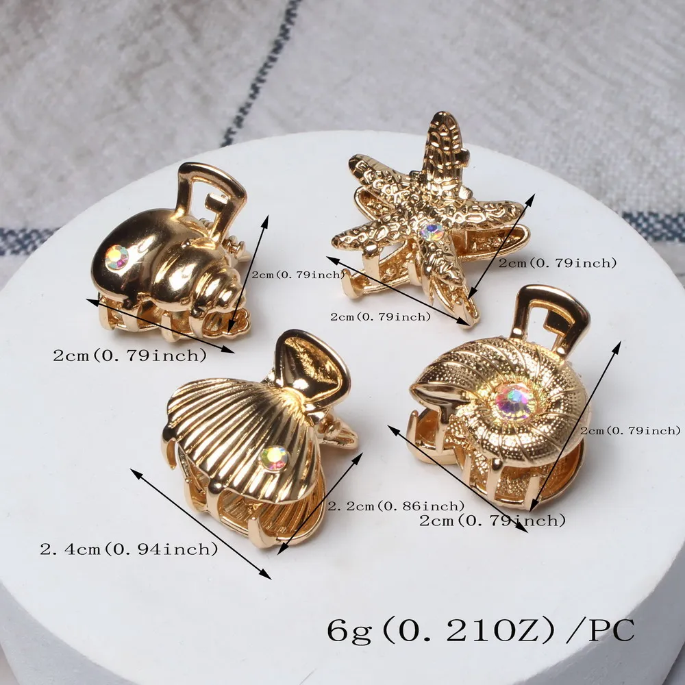 4 Stück Kleine Metall-Muschel-Haarspangen für Frauen und Mädchen, Niedliche Goldene Seestern-Haarklammern, Einzigartige Sommer-Strand-Haaraccessoires – Detail 5