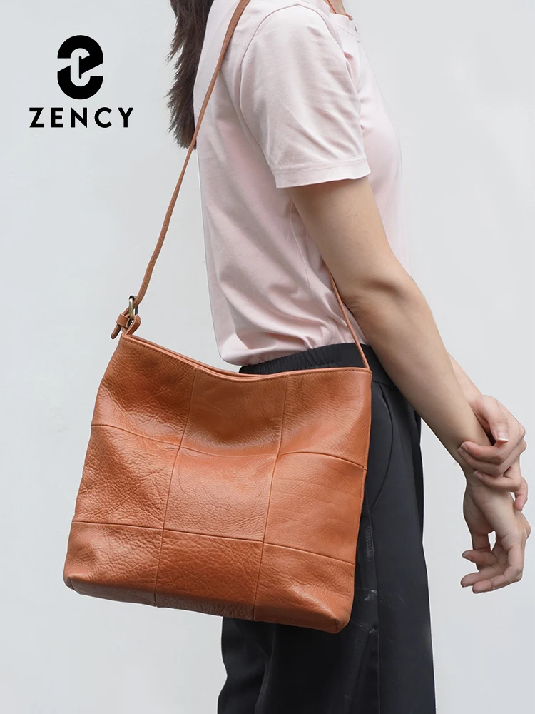 Zency Cowhide Soft Leather Women Crossbody Bag Tote Handbag Female Casual Messenger Bag Shoulder Bag Purse Brown Khaki