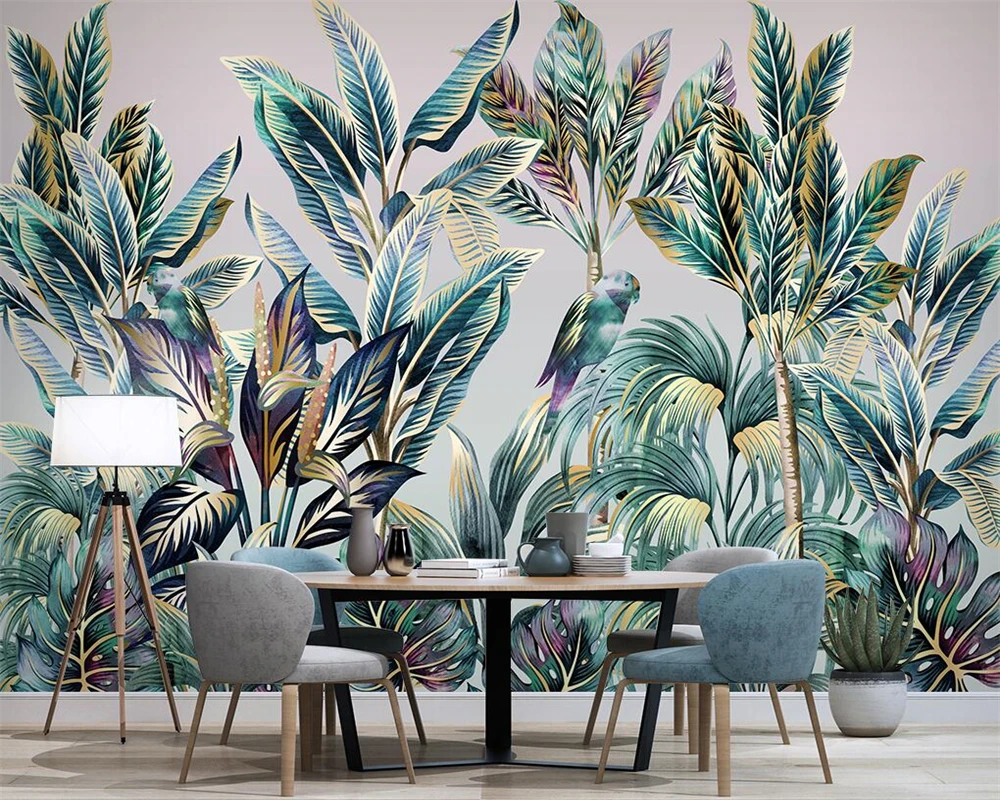 beibehang papel de parede Customized modern hand-painted forest animal bird tropical plant coconut tree background wallpaper