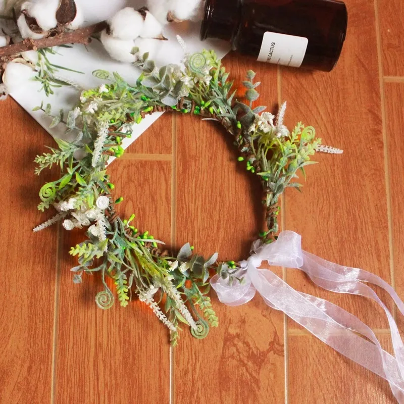 Flower Bride Flower Ring Headwear Holiday Accessories, Wedding Dress Photography Green Plant Wedding Garland