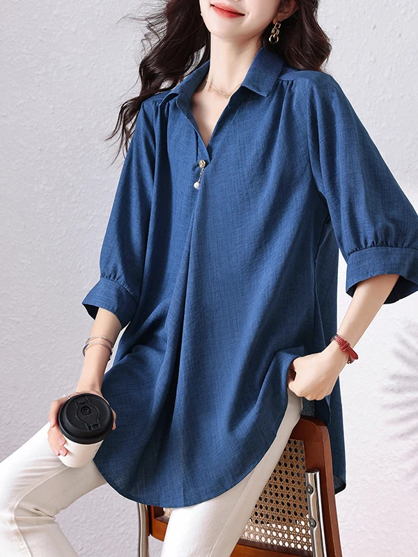 

Fashionable Loose Women's Shirt Simple Elegant Slimming Large Size Summer 2026 Collar Casual Wear Comfortable Fit
