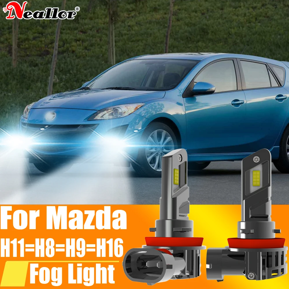 

2x H11 H8 Led Fog Lights Headlight Canbus H16 H9 Car Bulb 6000K Diode Driving Running Lamp 12v 55w For Mazda 2 3 5 6 CX5 CX7 MX5