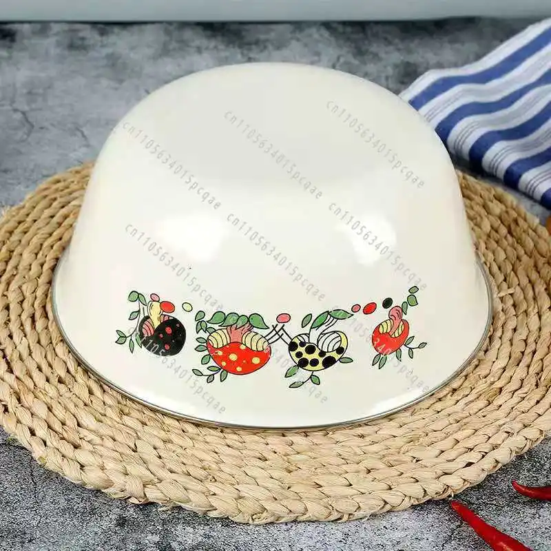 Enamel Preservation Bowl Nostalgic Old Iron Enamel Soup Basin Large Capacity Instant Noodle Bowl True Enamel Mixing Bowl