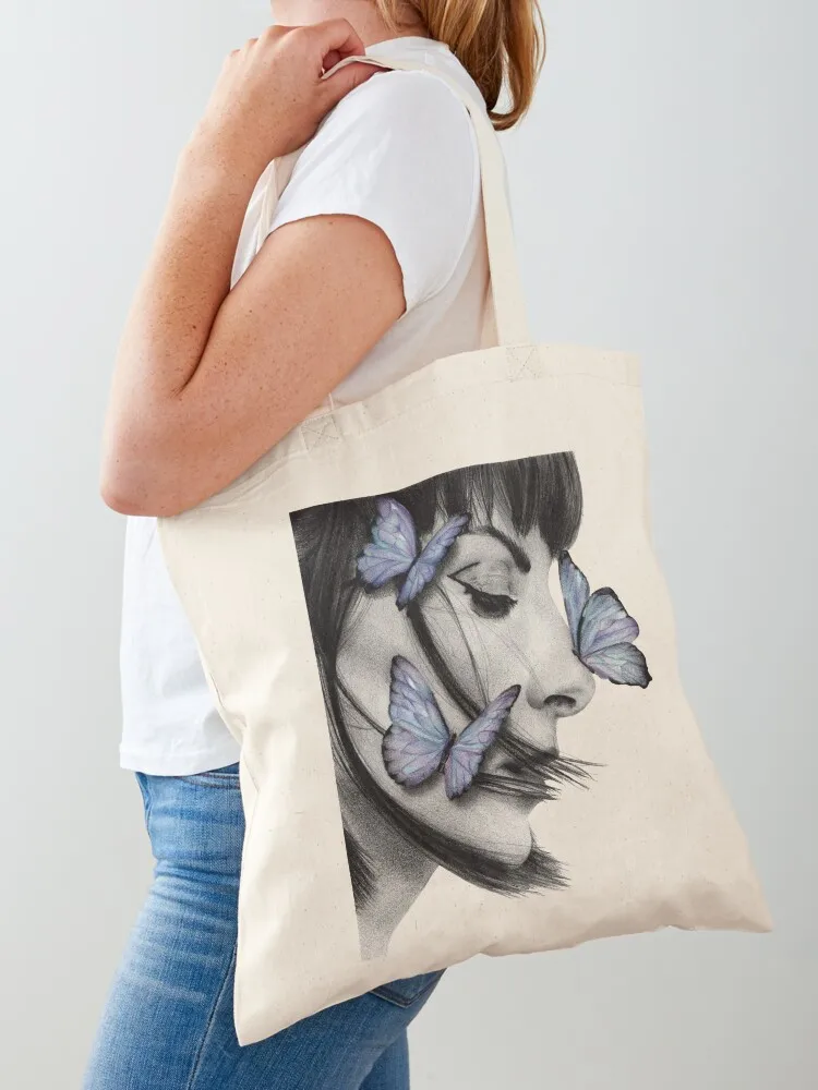 

drawing of Najwa Nimri with butterflies Tote Bag bags luxury women university shopper bag Women bags Women's bag