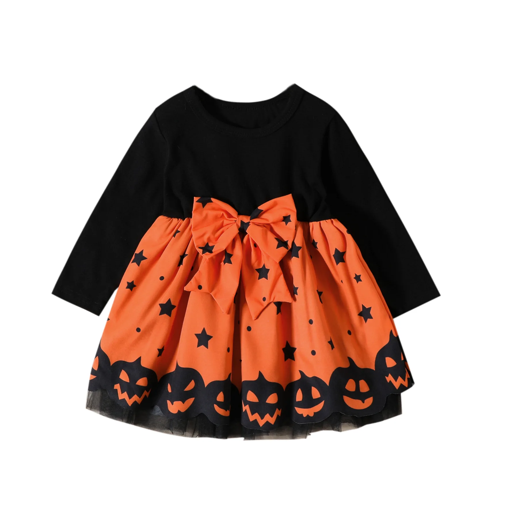 

MINISO Pumpkin Ghost Face Halloween Costume Girls Dress Autumn New Long Sleeve Printed Outfit Cute Festival Wear 3 - 8 Years