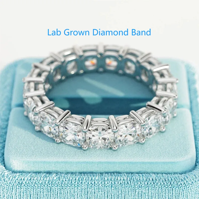 

0,3 карата каждый Cushion Cut HPHT Lab Grown Diamond DEF VS-VVS Full Eternity Band Когтетовые зубцы Открытая корзина Алмазная лента из платины 950