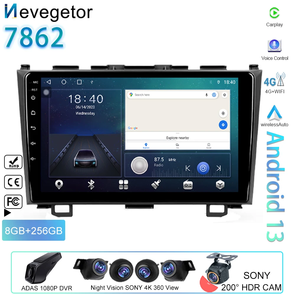 

Car Android Auto For Honda CRV CR - V 3 RE 2006 - 2012 Autoradio GPS Navigation Multimedia Player 4G BT Rear Camera No 2din DVD