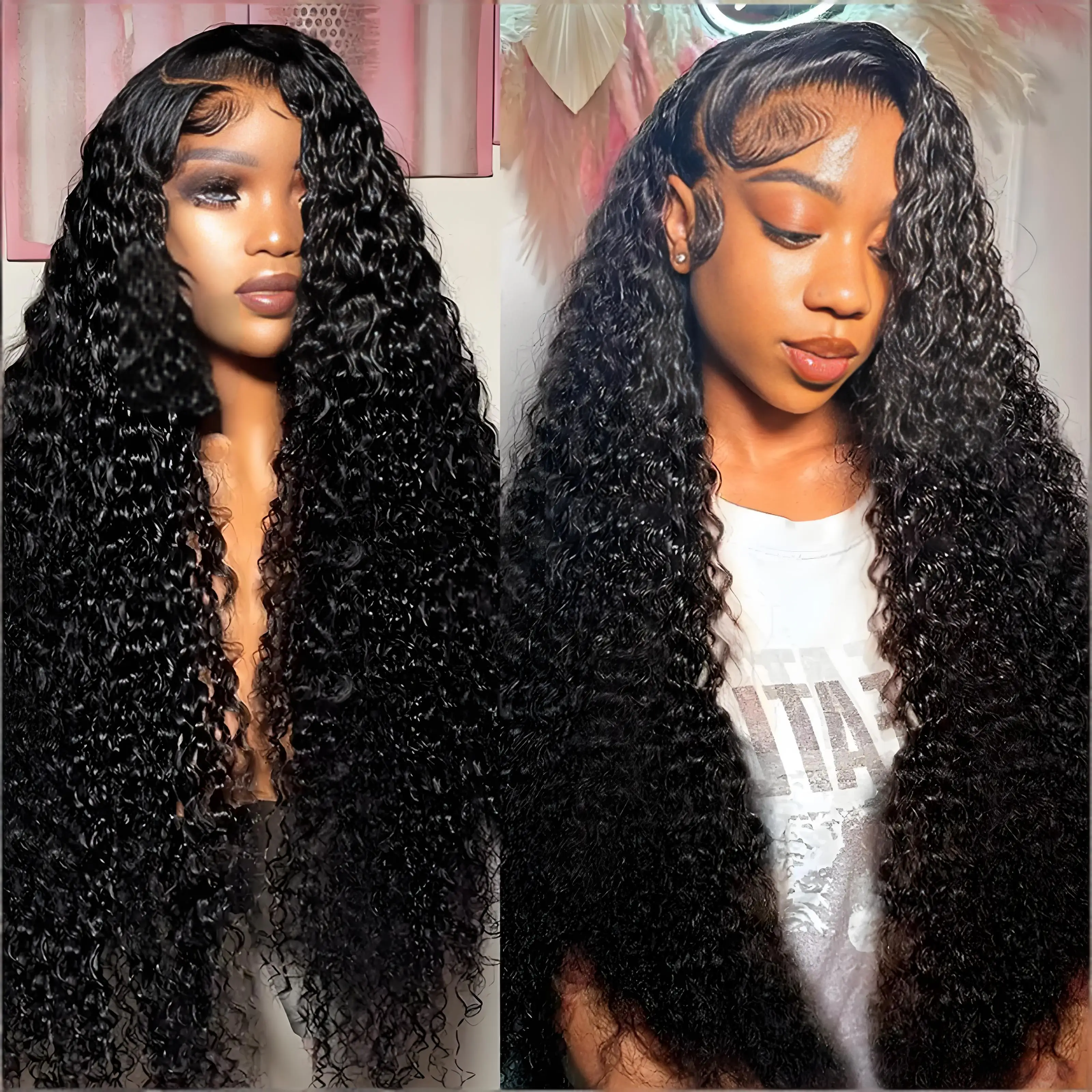 

250 Density Deep Wave Lace Front Wig 40 Inch Curly Human Hair 13x6 Water Wave Lace Frontal Wigs 360 Full Lace Wig With Baby Hair