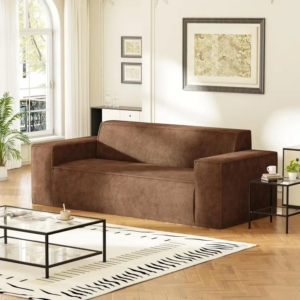 

Living room two-seater, deep seat modern sofa with corduroy fabric, memory foam, no installation required，24D x 76W x 29H inch