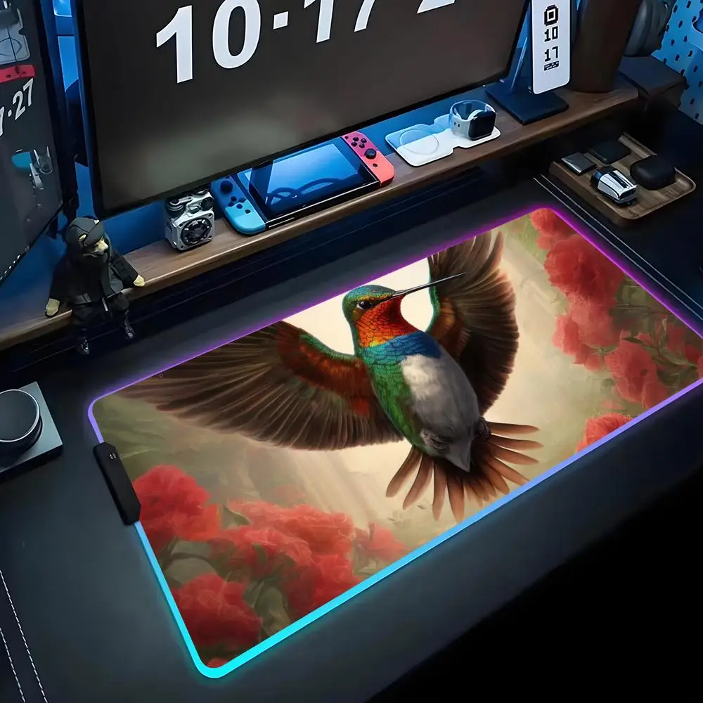 

Art hummingbird Коврик для мыши RGB Игровой коврик для мыши Большой светодиодный коврик для ПК Настольный коврик Светящийся коврик для мыши Большие коврики для клавиатуры Настольный коврик с