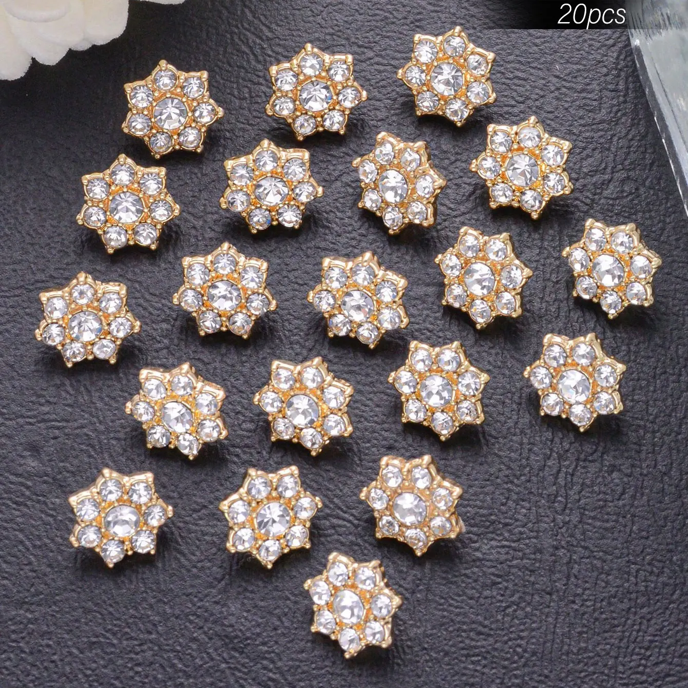 10/20/50pcs Gold or Silver Plated Rhinestone Flower-Shape Metal Small Buttons For Clothing Decorative DIY Sewing Accessories